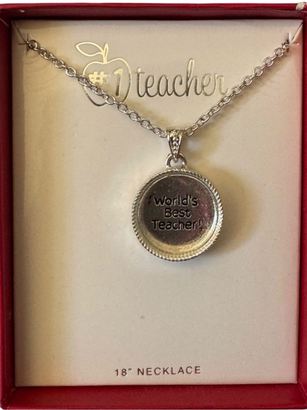 "World's Best Teacher" Silver Tone Pendant Necklace